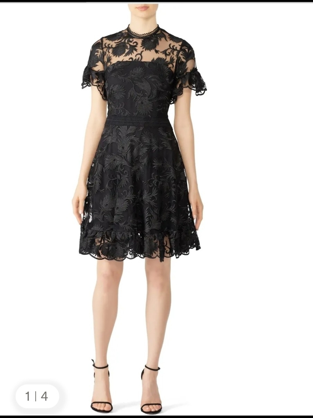 Shoshanna Black Lace Mini Dress with Sheer Yoke